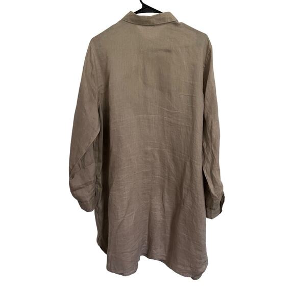 J. Jill 100% Linen Button Down Long Sleeve Tunic Top Tan Brown Lagenlook Size XL - Picture 2 of 12